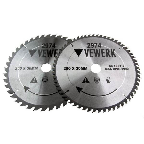 VEWERK 2 Pack 250 x 30mm Tct Circular Saw Blade 40T 60 2974 DSD TOOLS