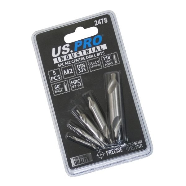 US PRO 5pc M2 Centre Drill Bits 118° 1 / 1.5 / 2.5 / 3.15 / 5mm 2478
