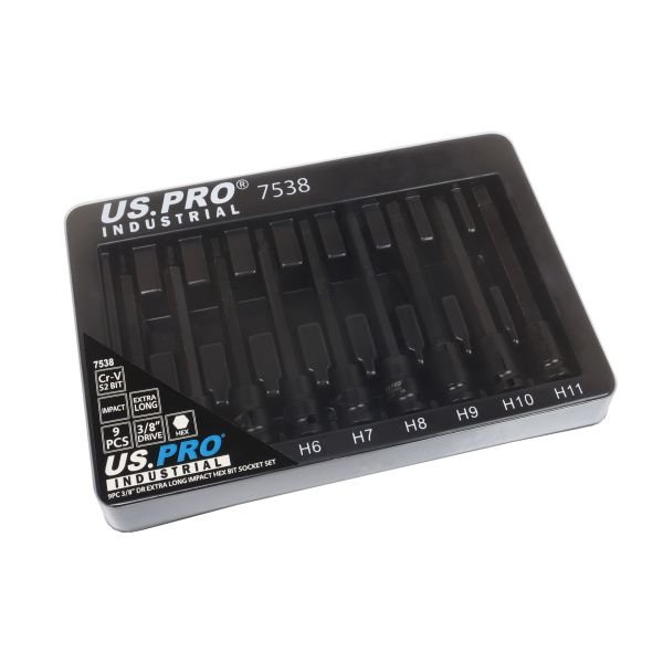 US PRO 9pc 3/8″ DR Extra Long Impact Hex Bit Socket Set 7538 ...
